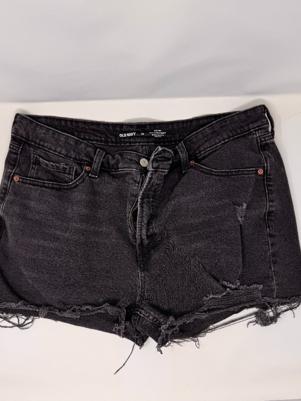 Old Navy OG Straight Distressed Jean Shorts Black Denim Cut-Off Size 16 Like New